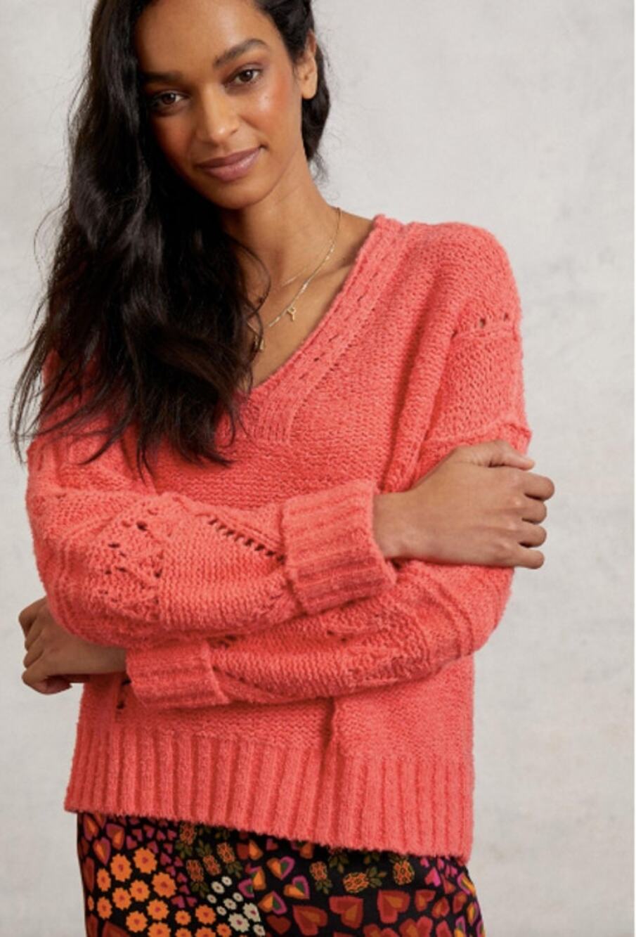 Anthropologie Pilcro Marla V Neck Coral Sweater // S